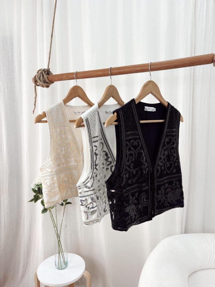 CHALECO DE  LINO IMPORTADO LENTEJUELAS