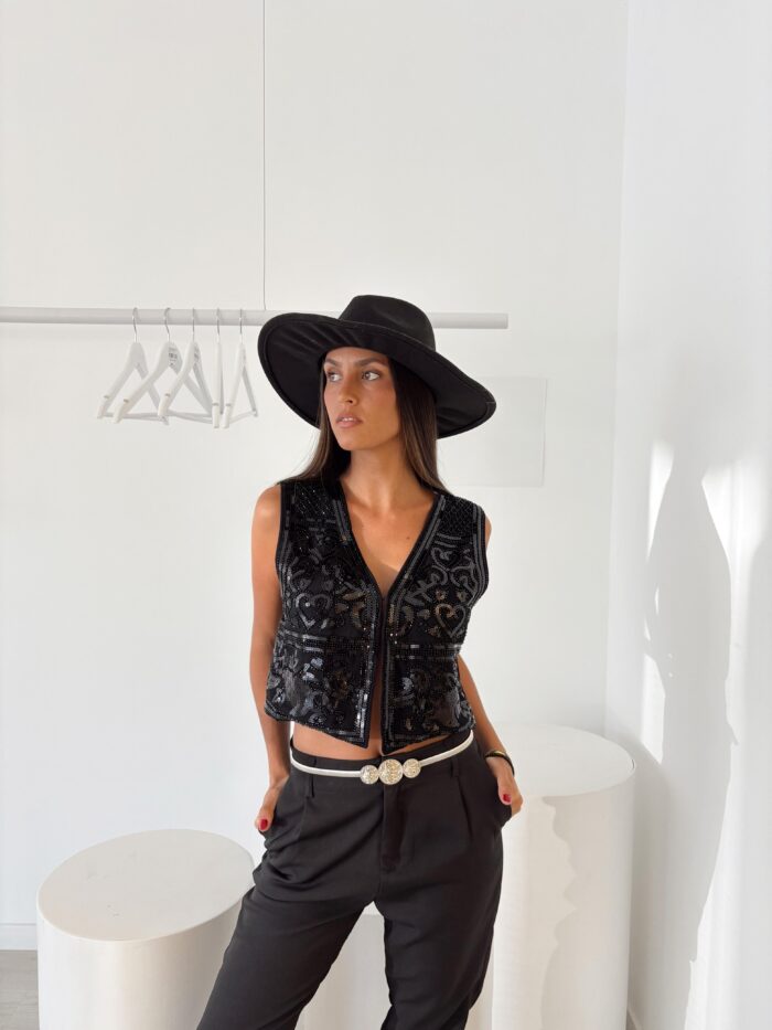 CHALECO DE  LINO IMPORTADO LENTEJUELAS