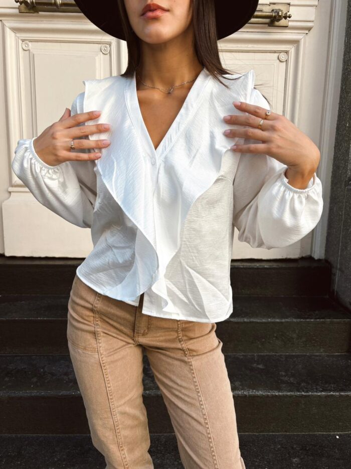 BLUSA VOLADOS ESCOTE V SEDA