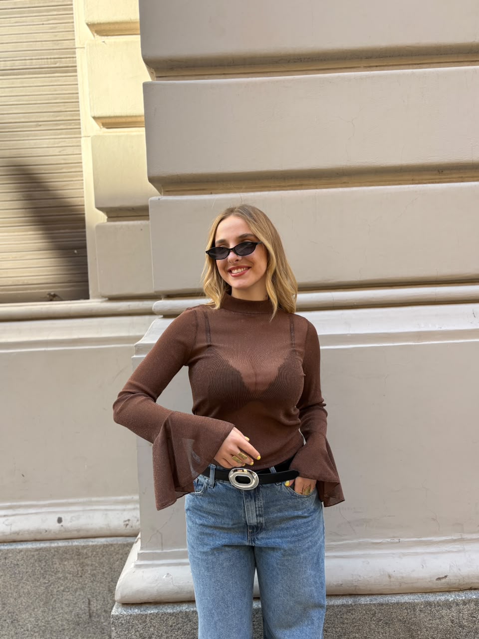 POLERA VOLADO TUL LUREX ML