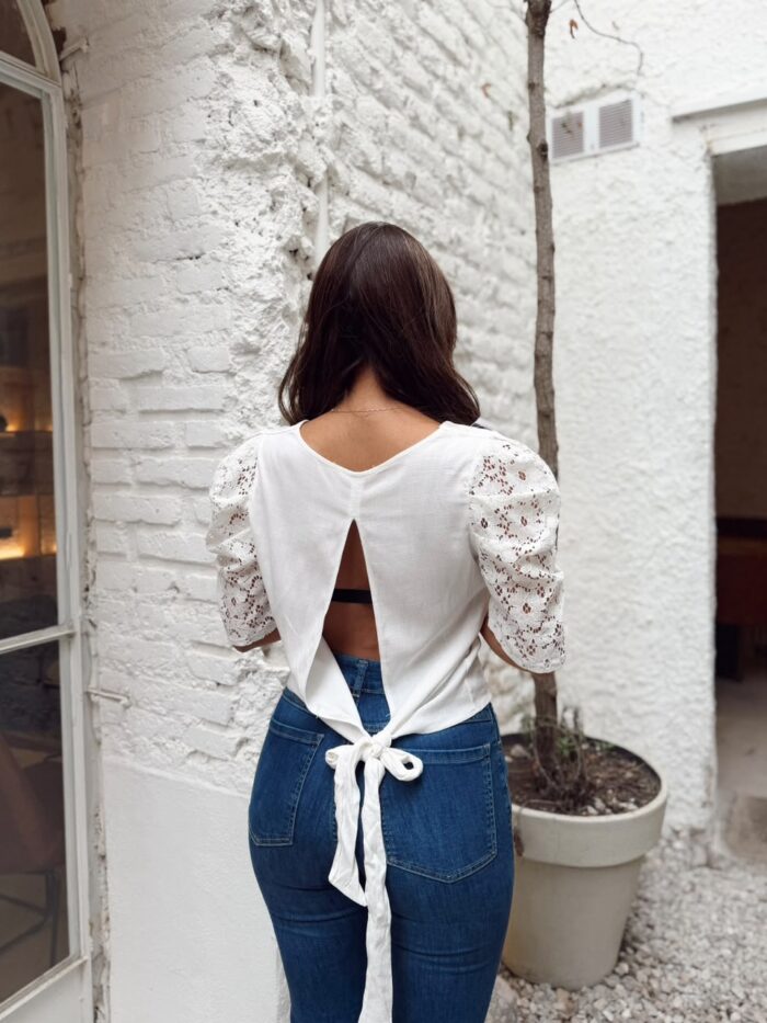 BLUSA LA FINA V LINO ENCAJE