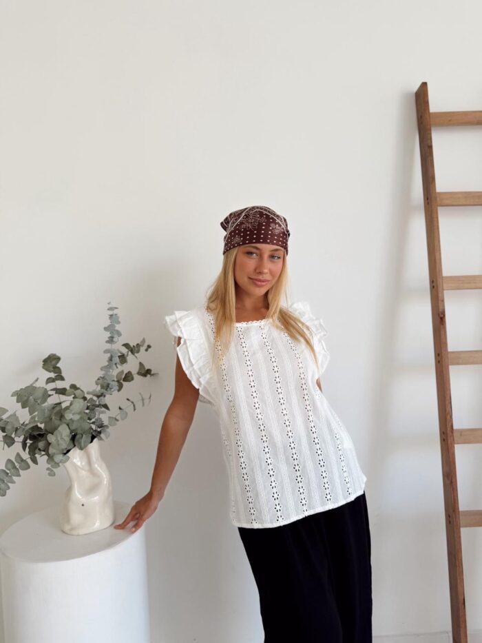 BLUSA MANDI BRODERIE MANGA VOLADO ESPALDA ABIERTA