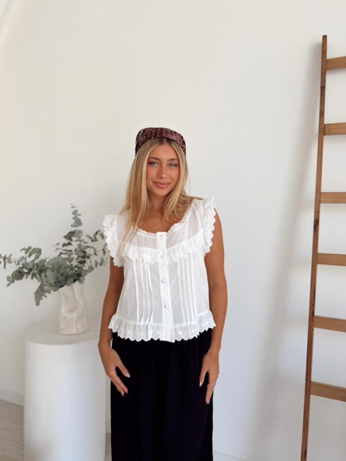 BLUSA CLOE CON BOTONES PUNTILLA Y BRODERIE