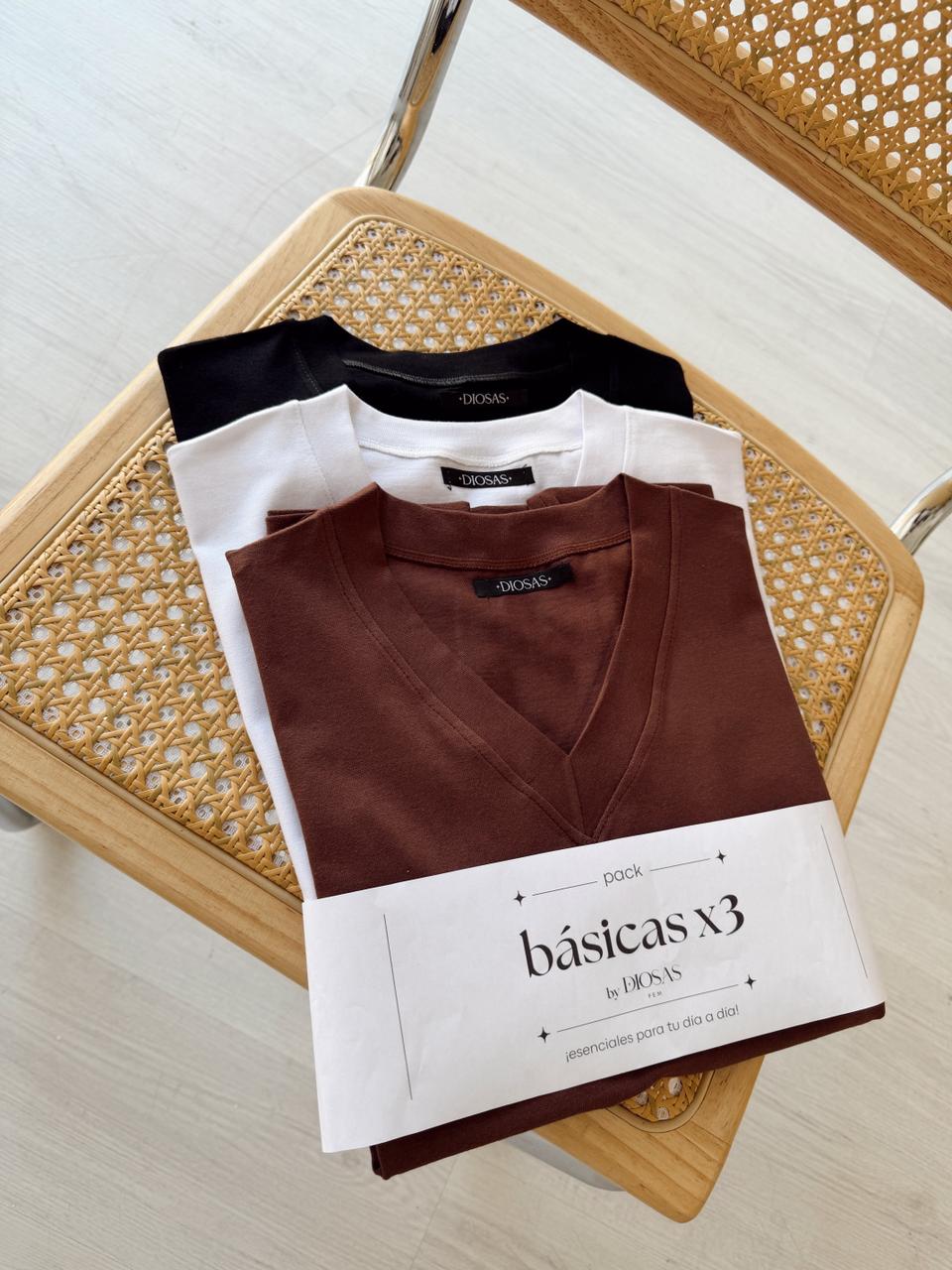 REMERA NICOL PACK X 3 BASICA ALGODON BY DIOSAS ESCOTE V - Imagen 5