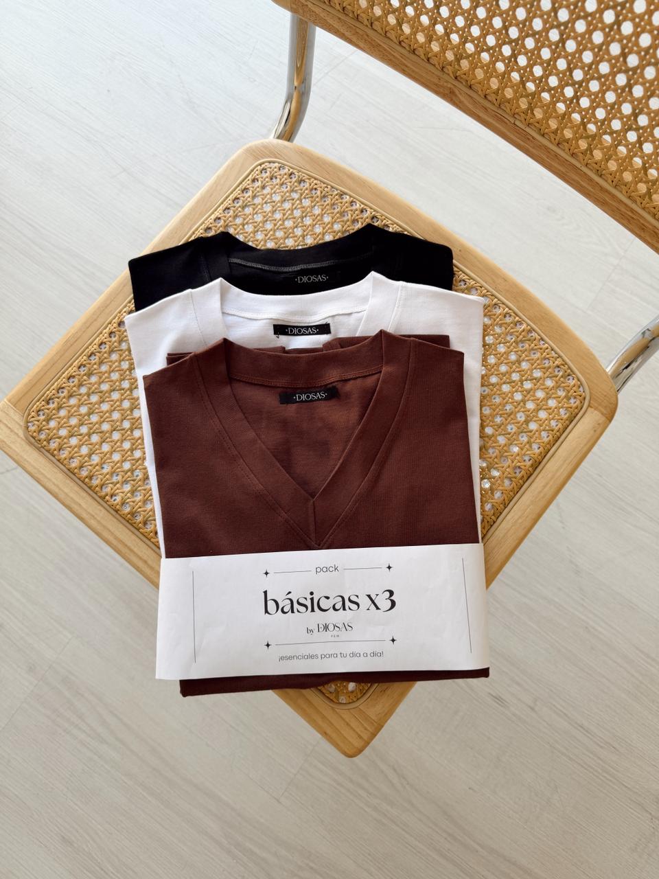 REMERA NICOL PACK X 3 BASICA ALGODON BY DIOSAS ESCOTE V